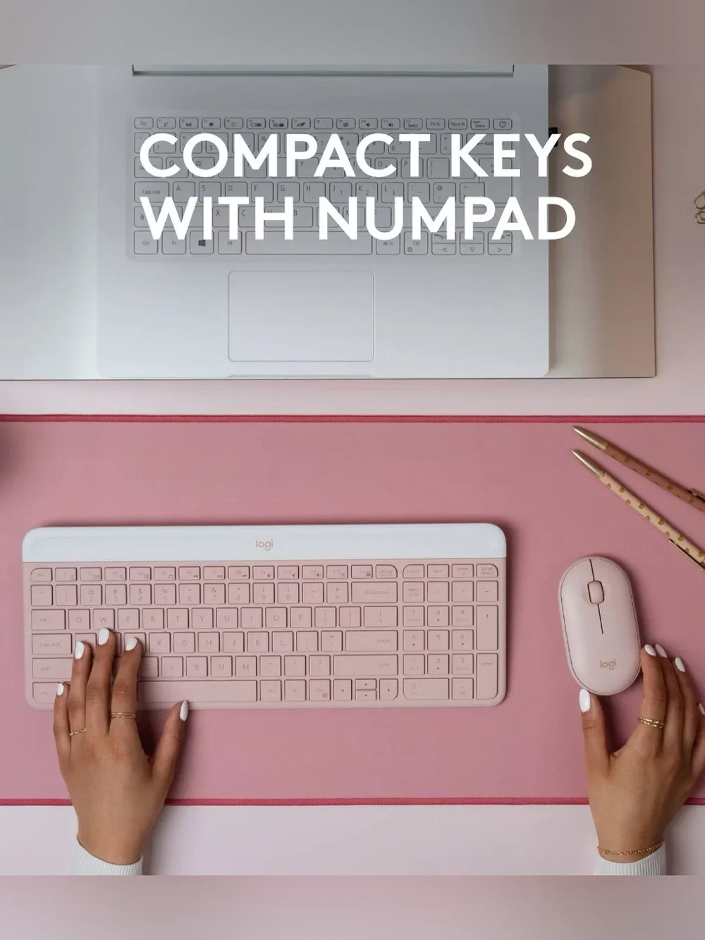 Logitech MK470 Keyboard Pink: USB-A Low-Profile Full-Size Keyboard & Mouse Combo